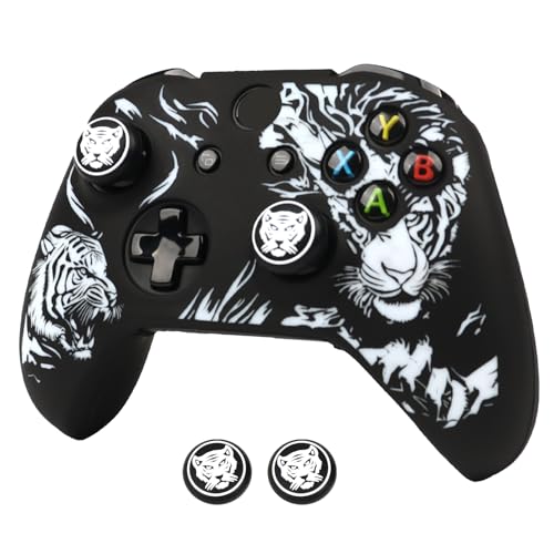 Tiger Controller Skin Cover Compatible with Xbox one Controller, RALAN Protector Case, Customised Thumb Grips Caps - color: Tiger Black White