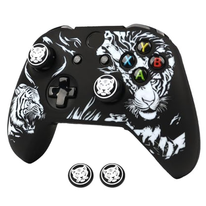 Tiger Controller Skin Cover Compatible with Xbox one Controller, RALAN Protector Case, Customised Thumb Grips Caps - color: Tiger Black White