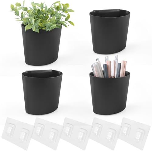 4 Pack Wall Caddy Pen Holders, Pencil Cups Organizer for Marker/Remote/Crayon/White Board, with Adhesive Stickers, Office Craft Class Kids Room Art Rolling Cart Hanging Cups (Black) - color: Black