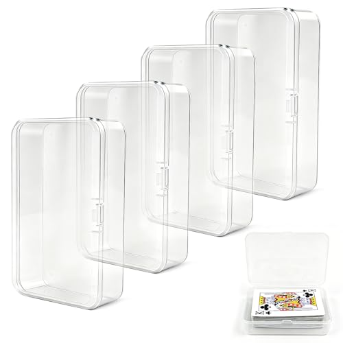 4 Pack Clear Plastic Blank Card Case Snap Button Playing Card Storage Box | Unbreakable compact card holder, suitable for trading cards, business cards and various card collection storage