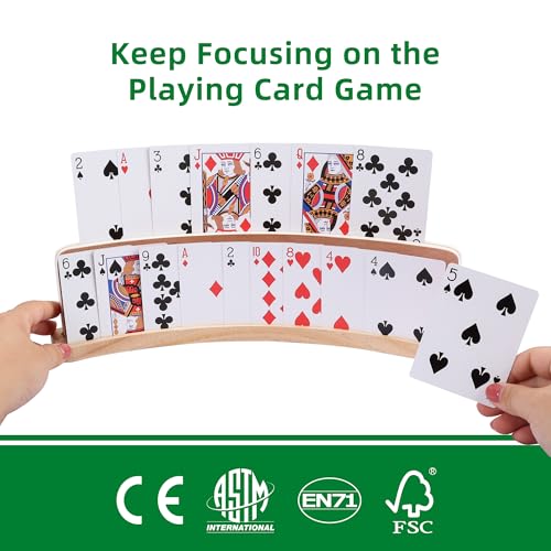 GOTHINK Set of 4 Curved Wooden Playing Card Holder for Kids Adults Cards Holders for Playing Cards 14x1.6x4 In Anti-Slip Card Tray for Bridge Canasta Strategy Card Game - Collection Card Display Stand - style: Upgrade Two Slot