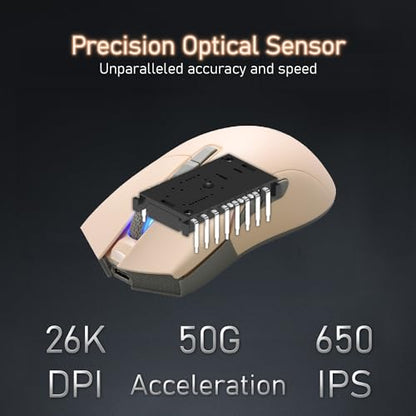 iRocks M31R Wireless Gaming Mouse, Triple Mode 2.4G/ Bluetooth/USB-C Detachable Cable Gaming Mouse, Kailh GM8.0 Switches, Advanced PixArt PAW3395 Optical Sensor, Up to 26,000 DPI - Beige - color: Beige