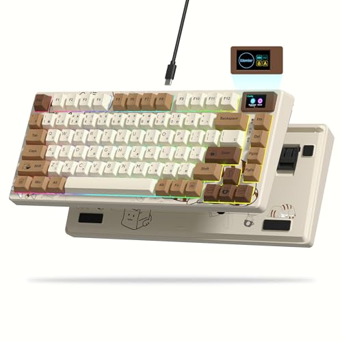Womier SK80 Retro 75% Keyboard with Color Multimedia Display Gaming Keyboard - color: K-Coffee Cat