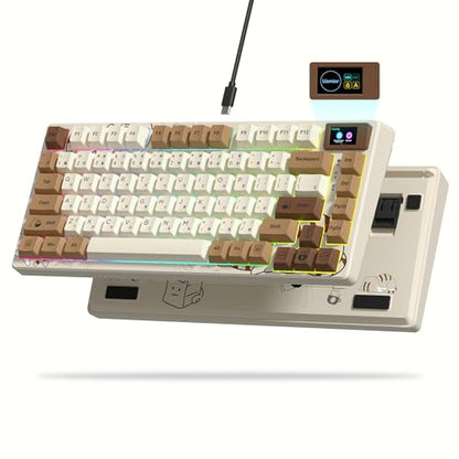 Womier SK80 Retro 75% Keyboard with Color Multimedia Display Gaming Keyboard - color: K-Coffee Cat