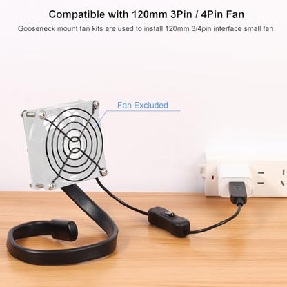 4.52" 115mm Grill Guard with Flexible Gooseneck Stand and USB 3/4Pin Cable | Compatible with Your Idle 120mm PC Fan, for PC Case AV Entertainments Network Rack Workspace Hotspot Cooling and More - size: 115×115mm
