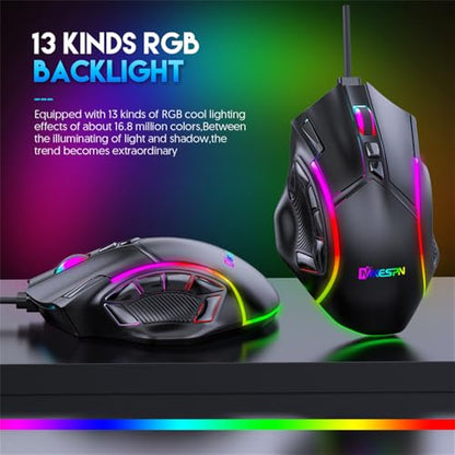 RGB Wired Gaming Mouse with High-Precision 12,800 DPI Adjustment, Customizable RGB Lighting, 12 Programmable Buttons, Ergonomic Comfort Grip Design,for Windows Computer Gamer
