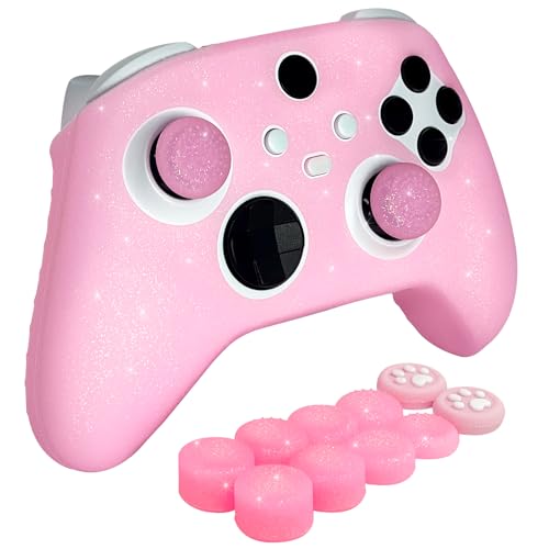 Pink Glitter Anti-Slip Protective Silicone Cover Skin Grips for Xbox Series X/S Controller,8 PCS Glitter Thumb Grips Caps and 2 Grips Caps. - color: Glitter Pink
