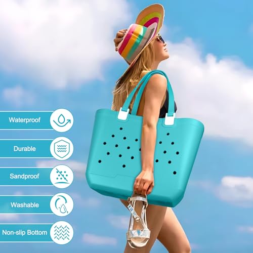 X-Large Rubber Beach Tote Bag, 18.9 "L x 9.4 "W x 13.8 "H Waterproof EVA Beach Totes with Zipper Pocket - color: Blue