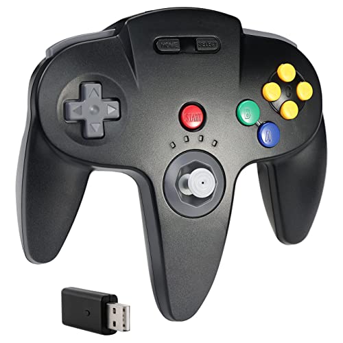 Wireless 2.4 GHz USB N64 Controller Made for Switch 1 & 2 Console (Black) | (Built-in Vibration) (Rechargeable) (3D Analog Stick) (Plug & Play), Compatible with Switch Online, Windows PC, macOS - color: Wireless Black
