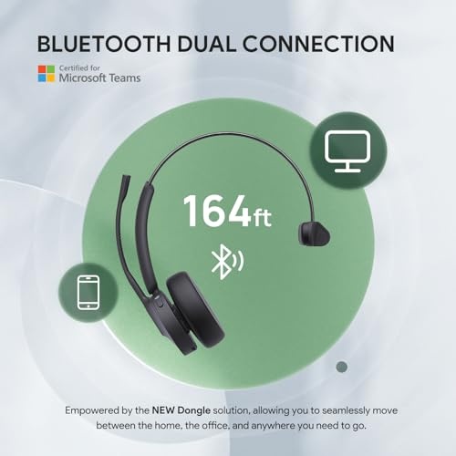 Yealink BH70 Mono Wireless Bluetooth Headset with Microphone for Work, up to 35h Talking, Native Bluetooth via Microsoft Teams Certified, Compatible with Cisco Webex & Jabber, Zoom, Google Meeting - color: Black (Teams), style: Mono (USB-C to A)