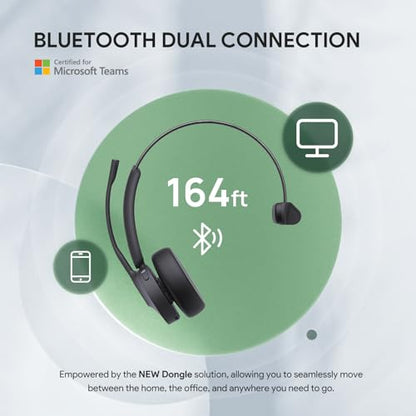 Yealink BH70 Mono Wireless Bluetooth Headset with Microphone for Work, up to 35h Talking, Native Bluetooth via Microsoft Teams Certified, Compatible with Cisco Webex & Jabber, Zoom, Google Meeting - color: Black (Teams), style: Mono (USB-C to A)