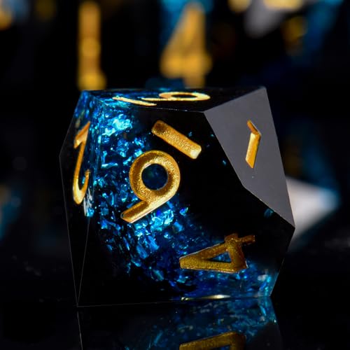 DND Dice Set, 7 Pcs Sharp Edge D&D Dice Polyhedral Resin Dice for Dungeons and Dragons RPG MTG Role Playing Table Games - color: Blue-1