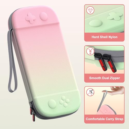 STARTRC GAMES Slim Carrying Case for Nintendo Switch 2 2025, Hard Shell Travel Case with 12 Game Card Slots, Portable Carry Bag for Switch 2 Console Pink & Green - color: Pink & Green