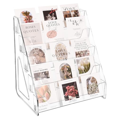 CELSOL Upgraded 5 Tier Acrylic Card Display Stand, Clear Display for Greeting Cards, Sports Cards, Postcards, Stickers & Brochures, Easy Snap-On, Increased Height & Thickness for Better Presentation - size: 5 Tier 1 Pack
