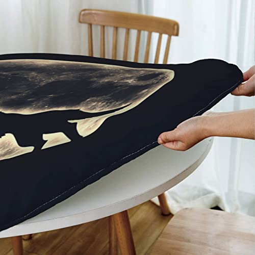 Famame Full Moon Howling Wolf Round Fitted Tablecloth with Elastic Protector Table Cloth Kitchen Dinner Waterproof Oil-Proof Table Covers Fits 40"-44", Small - color: Full Moon Howling Wolf