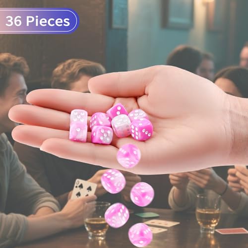 36 Pieces 12mm 6 Sided Mini Dice Set,Two Colours D6 Game Dice Set,6 Sided Standard Game Dice for Board Games Dice Games Classroom Teaching Dices Game,with Portable Gaming Box(Pink & White) - color: D6-pink & White