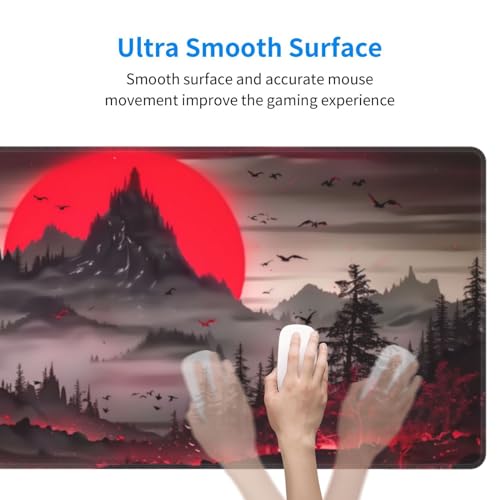 Extended Gaming Mouse Pad, Large Desk Mat XL Anime Mouse Pad Waterproof with Stitched Edges, Non-Slip Desktop Pad for Home and Office, Level Up Your 31.5x11.8 Inch (Darkness Red Moon2) - color: Darkness Red Moon2