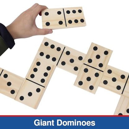 GOTHINK Giant Wooden Dominos Set for Adults and Kids,28pcs Jumbo Natural Wood Black-Dot Dominoes Tiles for Birthday/Holiday Family Party Games,Outdoor Camping Lawn and Backyard Activities 2-4 Players - style: Black Dot