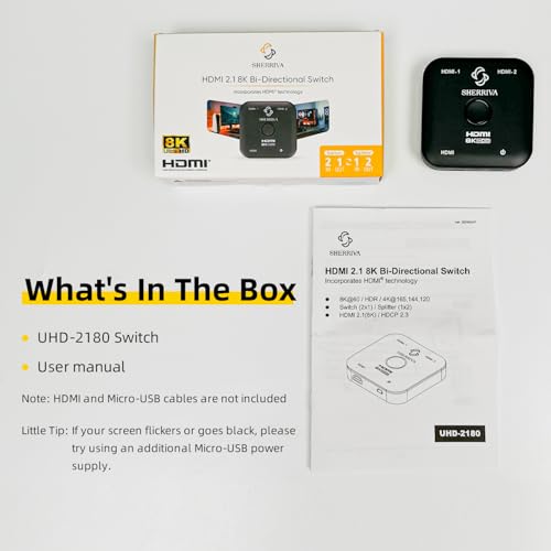 10K 8K HDMI Switch – 2 in 1 Out, Bi-Directional HDMI Switcher | 8K@60Hz, 4K@240Hz, Compatible with PS5, PS4, Xbox, Fire Stick, Apple TV, Projector