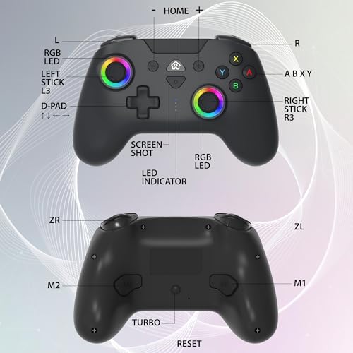 SUBSONIC Switch and Switch 2 Wireless Controller - LED Pro controller Black | Pro Controller Gamepad for Nintendo Switch 2 and Nintendo Switch, Ergonomic, Programmable LED, Vibration Function, Gyroscope - color: Black