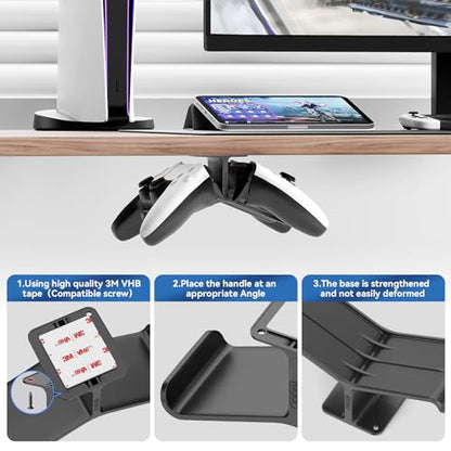 Controller Holder,Headphone Stand Headset and Controller Stand Under Desk Controller Holder with Strong Double Sided Tape Universal Design for Xbox ONE, PS5, PS4, PC