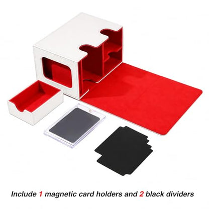 Venssu MTG Deck Box for Commander Display with Dice Tray (White＆Red) | Holds 200 Single/160 Double-Sleeved Cards, Fit MTG/PTCG/OPTCG Cards, Strong Magnet, With 2 Dividers & 1 Magnetic Card Holder - color: White＆Red