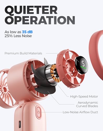 Diveblues Mini Handheld Fan, 30ft/s Portable Turbo Fan [12H Max Cooling], 4000mAh Personal Fan with LED Display, 3-in-1 Hand Held/Neck/Desk Fan for Travel, Cruise, Disney Essentials - color: Sakura Pink