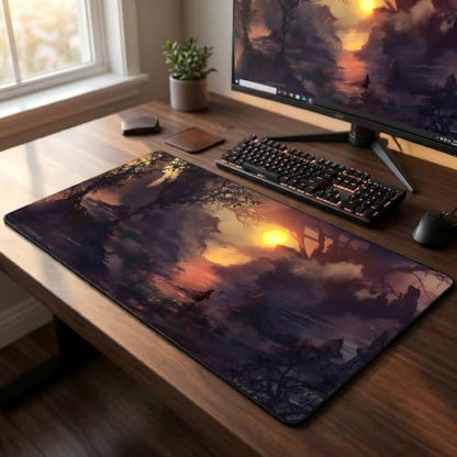 XXL Gaming Mouse Pad 23.6x11.8 inch, Nightfall Lone Warrior Anime Theme Desk Mat, Twilight Ashes Scene Large Mousepad,Fantasy Artistic Keyboard Mouse Mat (Twilight Embers) - color: Twilight Embers