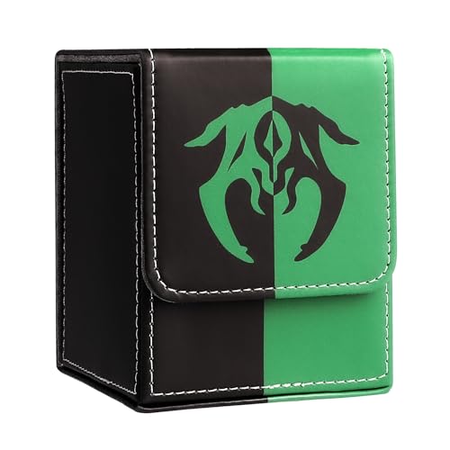 Card Deck Box with 2 Dividers, MTG Commander Deck Box Holds 100+ Double-Sleeved Cards, Leather Magnetic Deck Case Compatible with Magic TCG CCG Cards, Black/Green - color: 1. Black & Green, size: 100 Double-sleeved Cards Vertical