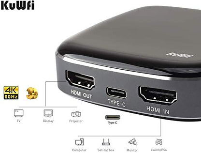 KuWFi Video Capture Card, Game Capture Card 4K 1080P 60FPS, HDMI to USB C Capture Card for All HDMI Devices Such as Streaming Work with PS4/PC/OBS/Camera