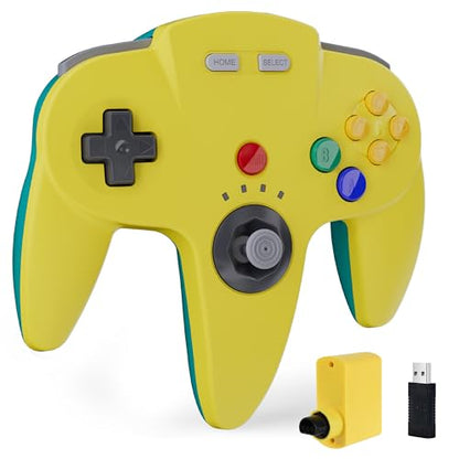 2 Pack Wireless N64 Controller for Switch 1 & 2, N64 Console, Lemon/Cyan | (Built-in Vibration) (Rechargeable) (3D Analog Stick), 2.4 GHz USB & N64 Receiver Made for Switch Online, Windows PC, macOS - color: Two Pack Lemon/Cyan