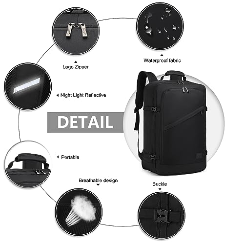 Kono Carry on Backpack, Airline Approved Under Seat Travel Backpack - color: Black, size: Large