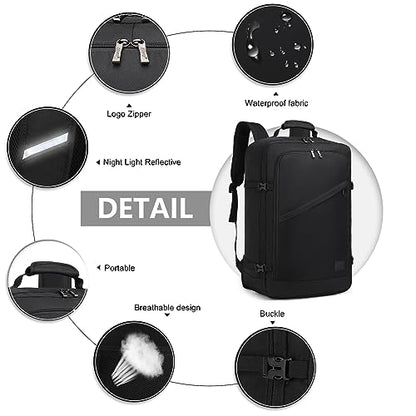 Kono Carry on Backpack, Airline Approved Under Seat Travel Backpack - color: Black, size: Small