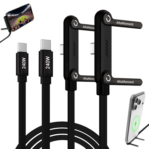 Invisible Holder Charger Cable, 240W PD Fast Charging Cable for Desk, USB-C to USB-C & USB to USB-C Cable 4.9 FT with 360° Adjustable Metal Stand, 2 in 1 Holder Charger for Gaming, Office, Home - size: 2PCS ( 2 USB-C to USB-C )