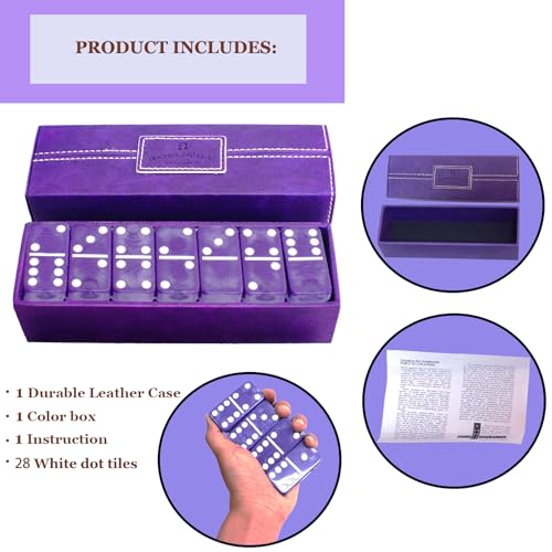 Dominos Set for Adults – Double 6 Dominos - Dominoes Set for Kids and Adults - 28 Marbleized Purple Jumbo Domino, Classic Board Game for Family Nights & Travel (Purple Case) - color: Purple