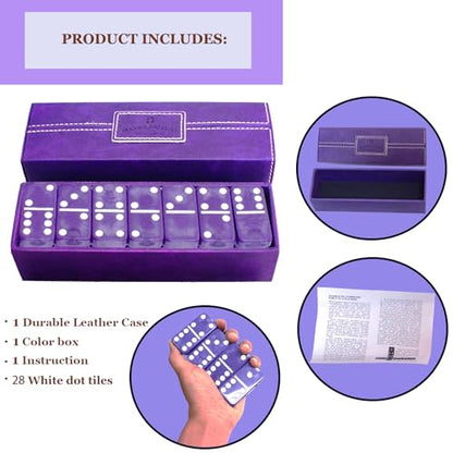 Dominos Set for Adults – Double 6 Dominos - Dominoes Set for Kids and Adults - 28 Marbleized Purple Jumbo Domino, Classic Board Game for Family Nights & Travel (Purple Case) - color: Purple