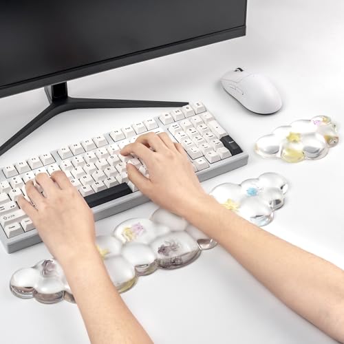 Gel Keyboard and Mouse Wrist Rest Set – Cute Clear Cloud Wrist Rest for Computer Keyboard 60%/68%/75%, Comfort & Support for Typing and Gaming