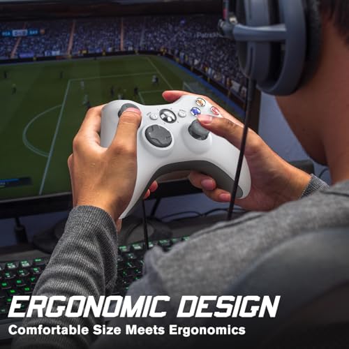Gamrombo 2 Pack Replacement for Xbox 360 Controller, Wireless Controllers Gamepad Upgraded Joystick Compatible with 360 & Slim, Windows 11/10/8/7 PC Controller with Dual Shock, 2.5mm Audio Jack(White) [microsoft_xbox_360] - color: White+White