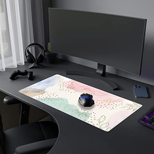 Boho Pastel Painting Mouse Pads, Abstract Mousepad XXL,Extended Mouse Pad for Keyboard & Wireless Mouse,Cute Large Desk Protector Mat Full Desk Gaming Mice Pad for Office Home 31.5x15.75 in - color: B-pink Blue