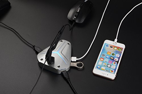 Gaming Mouse Bungee, 4-Port USB 3.0 HUB with Cord Holder, 7 LED RGB Backlit, Metal Material, Fast Charging High Speed, Multifunctional Cable Management for Pro Esports Competitive Games