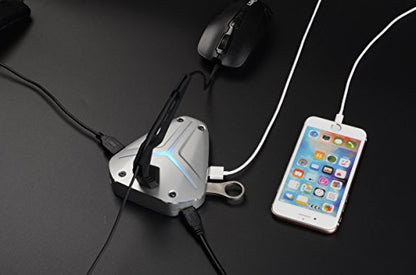 Gaming Mouse Bungee, 4-Port USB 3.0 HUB with Cord Holder, 7 LED RGB Backlit, Metal Material, Fast Charging High Speed, Multifunctional Cable Management for Pro Esports Competitive Games