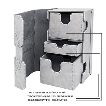 Zoopin 200 Card Deck Box for MTG ,CCG,TCG,Yugioh...With Two Built-in Life Counters and Two Card-trays plus one Dice/Token Tray (Grey ) … - color: Grey