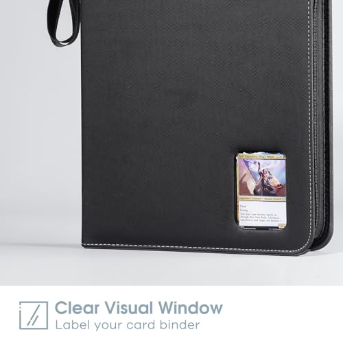 ProCase 900-Pocket Card Binder with Clear Window -Black | 9 Double-sided Pockets, Trading Cards Colletction Album Holder, Removable Sleeves, Holds MTG, TCG, Sports & Football Cards - color: Black