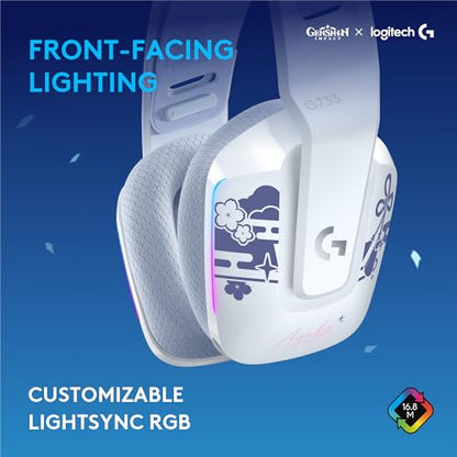 Logitech G733 Lightspeed RGB Wireless Gaming Headset | Lightspeed wireless, suspension headband, LIGHTSYNC RGB, Blue Voce mic tech, PRO-G audio drivers - color: Kamisato Ayaka Genshin Impact Edition