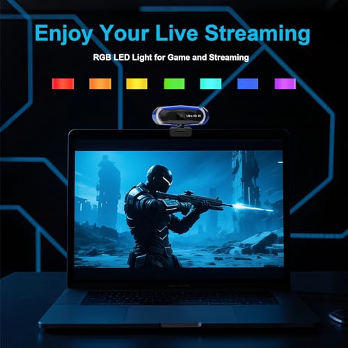 4K Webcam for PC, 4K Webcam with Remote Control and RGB Light, Autofocus Streaming Camera for PC/Mac, Plug and Play Computer Camera for Zoom/Skype/YouTube/Meeting - style: 4k+remote+tripod