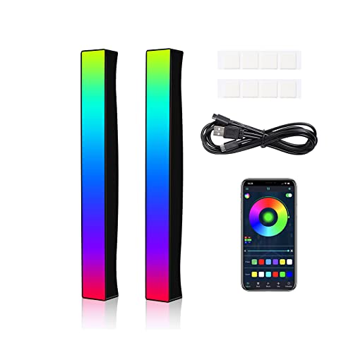 Battery Powered Rhythm Light Bar, RGB Sound Control Pickup Rhythm Lights, APP Control 32 Bit Music Level LED Lights, USB Rechargeable Voice Activated Atmosphere Light for Game Car TV DJ Studio - 2Pcs