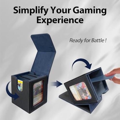 MTG Deck Box with Commander Display,Magnetic Card Storage Box Fits 100 Double Sleeved Cards,with 2 Dividers And 1 Mini Snap Card Holder Black/Dark Blue - color: Black/Dark Blue