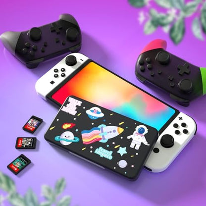 NANANINO Switch Game Case 24 Slots, Hard Shell Game Card Holder with Magnetic Closure, Portable Waterproof Switch Game Storage for Switch OLED, Lite & Switch 2 Travel Carry - color: Astronaut