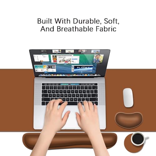 Desk Mat, Large Gaming Mouse Pad with Wrist Rest, 4 in1 XXL Mouse pad+Keyboard Wrist Rest+Mouse Pad Wrist Support+Cup Coaster Set, Ergonomic Desk Pad for Home Office, Coffee Brown - color: Coffee Brown