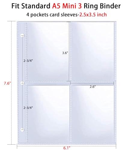 40 Pack 320 Pockets 2.5x3.5” Photocard Sleeves for A5 Mini 3 Ring Binder, Ultra-Clear K-pop Card Sleeves, Double-Sided 4 Pocket Photo Pages, Top Loading Photo Sheet Protector for Photos, Trading Cards - color: 2.5x3.5"